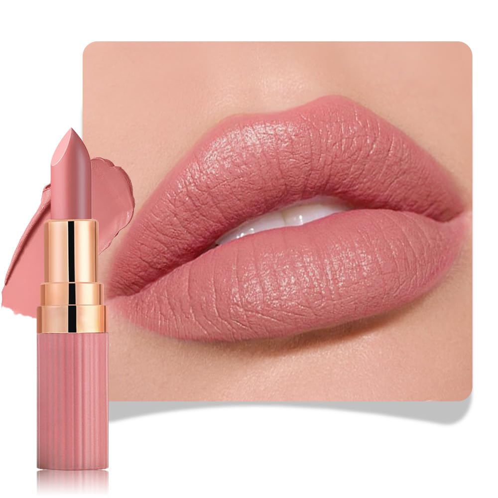 Mauve Nude Pink Matte Creamy Lipstick for Women, Long Lasting Waterproof Velvet Lipstick, Lip Stick Crayon Buildable Blendable Creamy Color, Longwear Lip Makeup Cruelty-free 24 hours original 02
