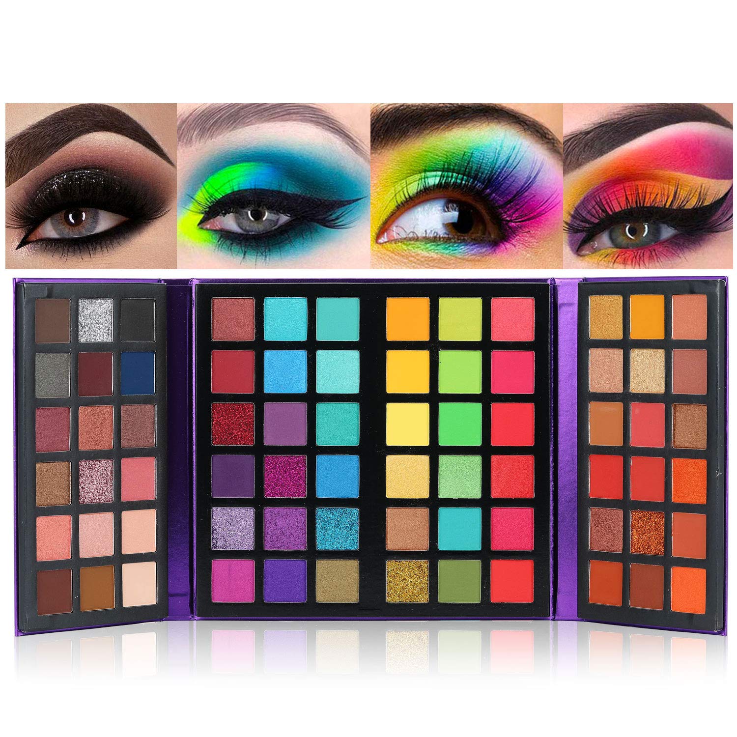 72 Colors Ultra Secret Eyeshadow Palette, 4 in1 Color Board Matte Shimmer Glitter Nude Natural All In One Makeup Palette Blendable Pigmented Make Up Green Eye Shadow Pallet Gift Kit